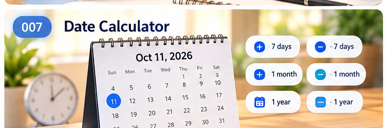 Date calculator calendar with controls to add or subtract days, months, or years.
